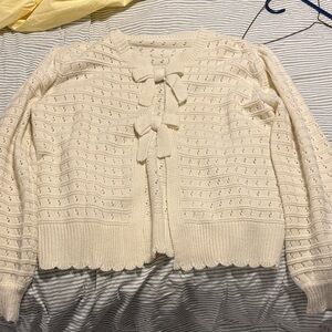 Cream Knit Bow-Front Women's Sweater Cardigan